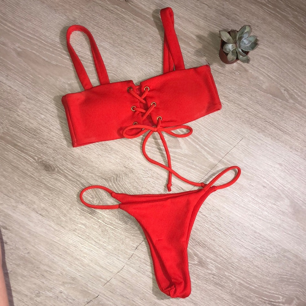 Orange lace up bikini